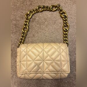 Zara Cream Quilted Shoulder Bag with Gold Chain